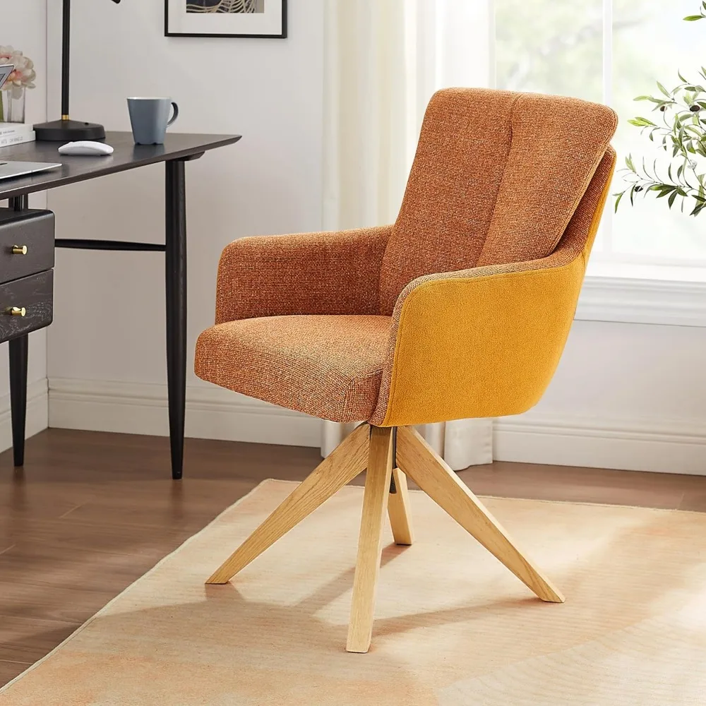 كرسي مكتب دوار من Art Leon بدون عجلات - كرسي مكتب حديث لمنتصف القرن، كرسي منجد من القماش مع ساق من خشب البلوط