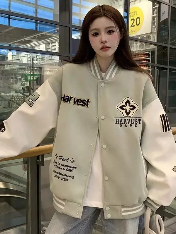 

Ретро-американская бейсбольная куртка с вышивкой и буквенными нашивками, унисекс, весна-осень, модная брендовая универсальная куртка для пар