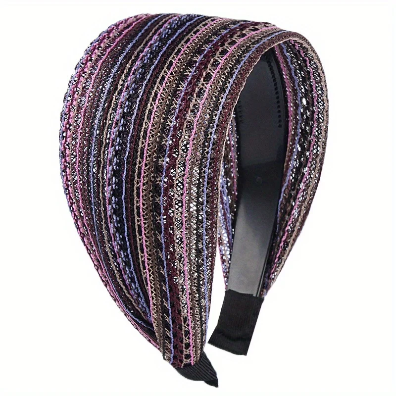 Wide Mesh Bohemian Headband Elastic Hairband Retro Stripe Hair Hoop Non-Slip Toothed Women Girl Bezel Hair Band Hair Accessories