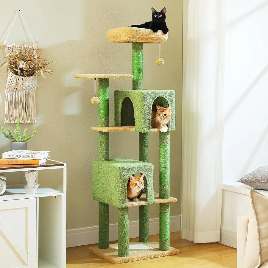 

Cactus Cat Tree, 62-Inch Large Cat Tower for Multi-Cat Households w/Scratching Posts, Multi-Level Condo w/Cozy Top Perch & Scrat