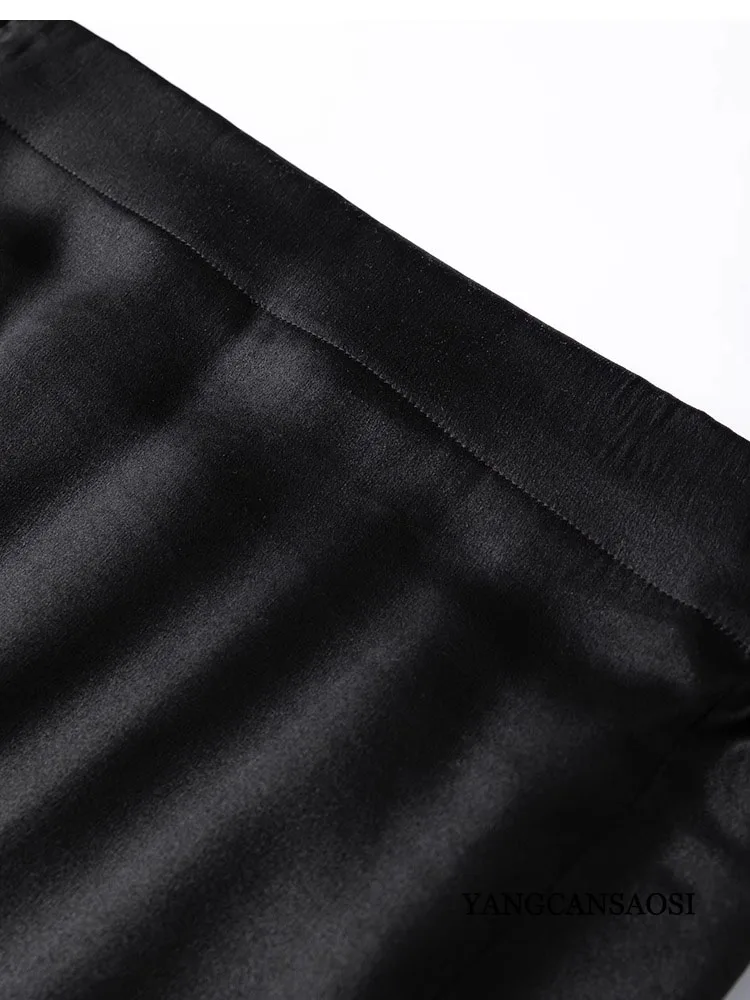 Classic 100% Natural Mulberry Silk Gambiered Guangdong Gauze Black Elastic Waist Women's Fashionable Split Skirt