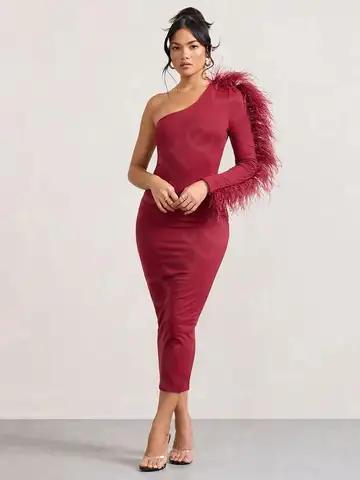 8 best sales röd fjädercocktailklänning - №7