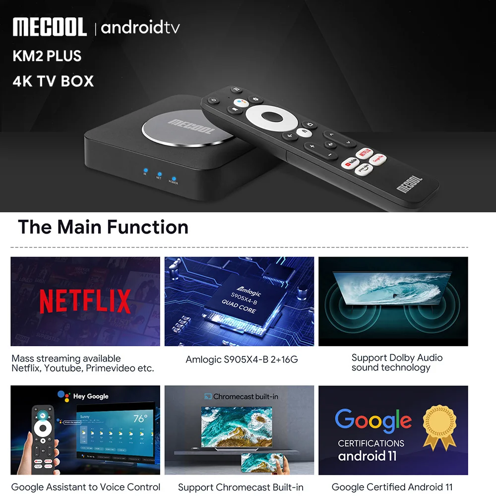 Mecool KM2 Plus 4K ATV Box with Amlogic S905X4 Android 11 TV Box Google Netflix Certified 2GB 16GB Support 4K USB3.0 SPDIF BT5.0