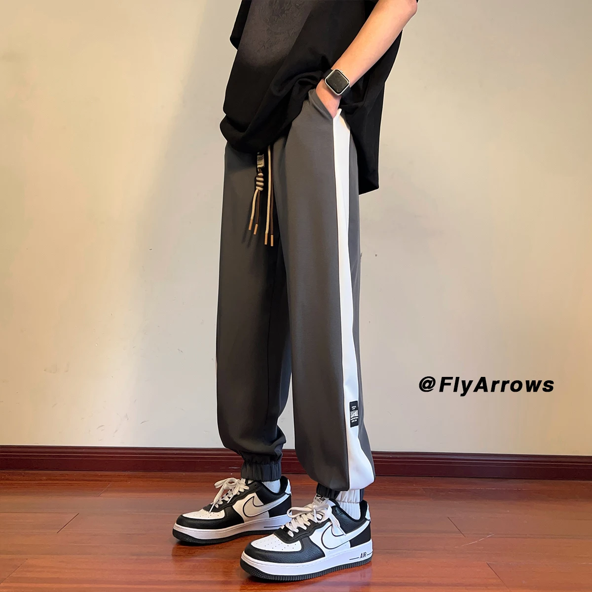 

Men's Summer Thin Breathable Ice Silk Loose Cuffed Qui Dry Sports Pants Faionable Casual Loose Fit Elastic Waisand