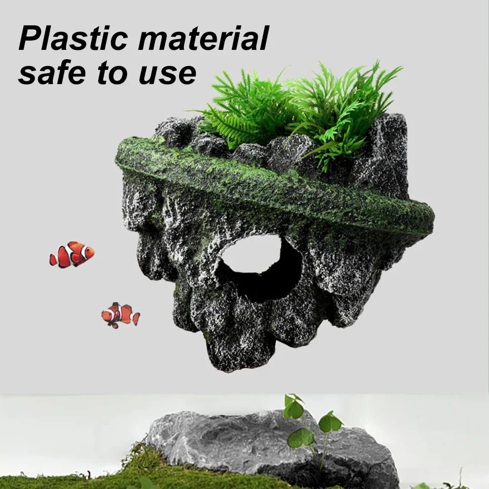 Fish Tank Decorative Creative Suspended Island  Floating Stone Simulation Plants Caverns Crafts Ornaments Aquarium Accessories