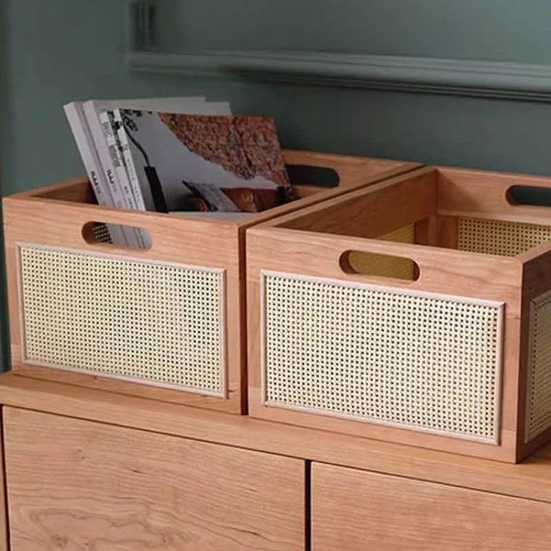 

Кухонный Настольный ящик для хранения из массива дерева, ретро-корзина из ротанга, книжка, органайзер для закусок, косметики, домашняя искусственная