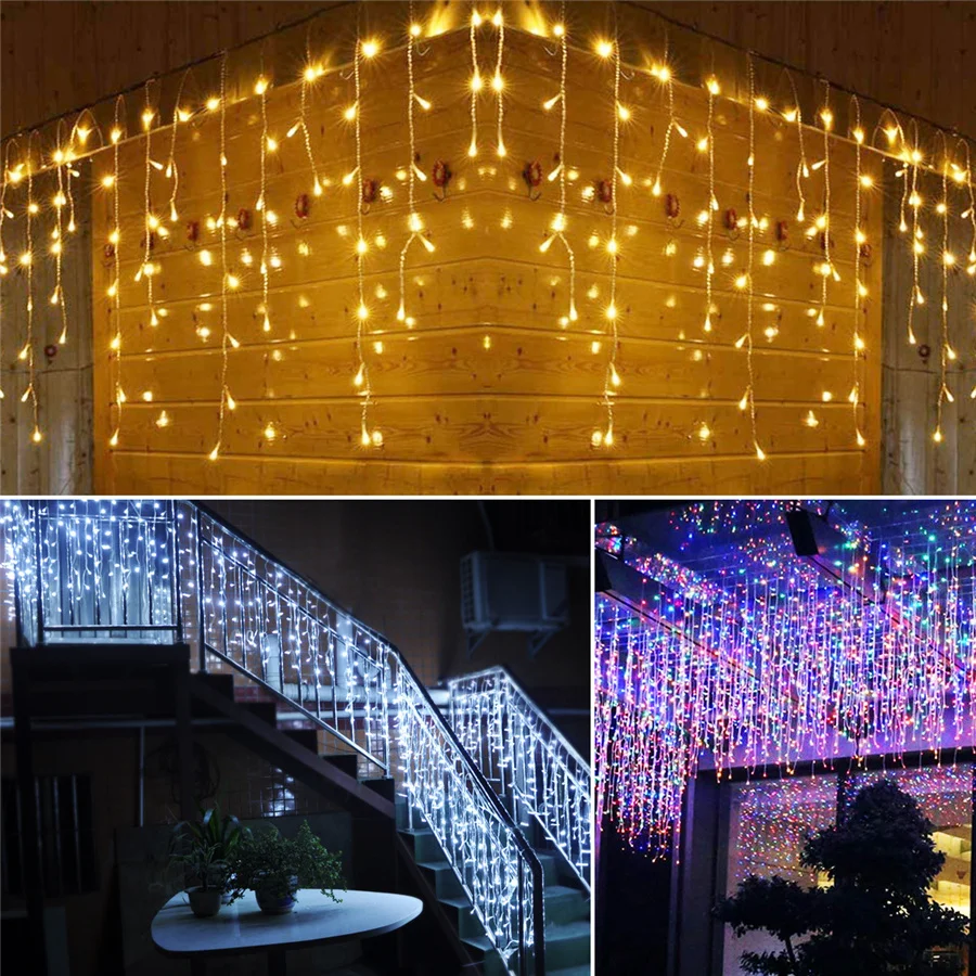 

Christmas LED Fairy Garland String Lights Outdoor 4M 96Led 8 Modes Icicle Curtain Light for Garden Wedding Party New Year Decor