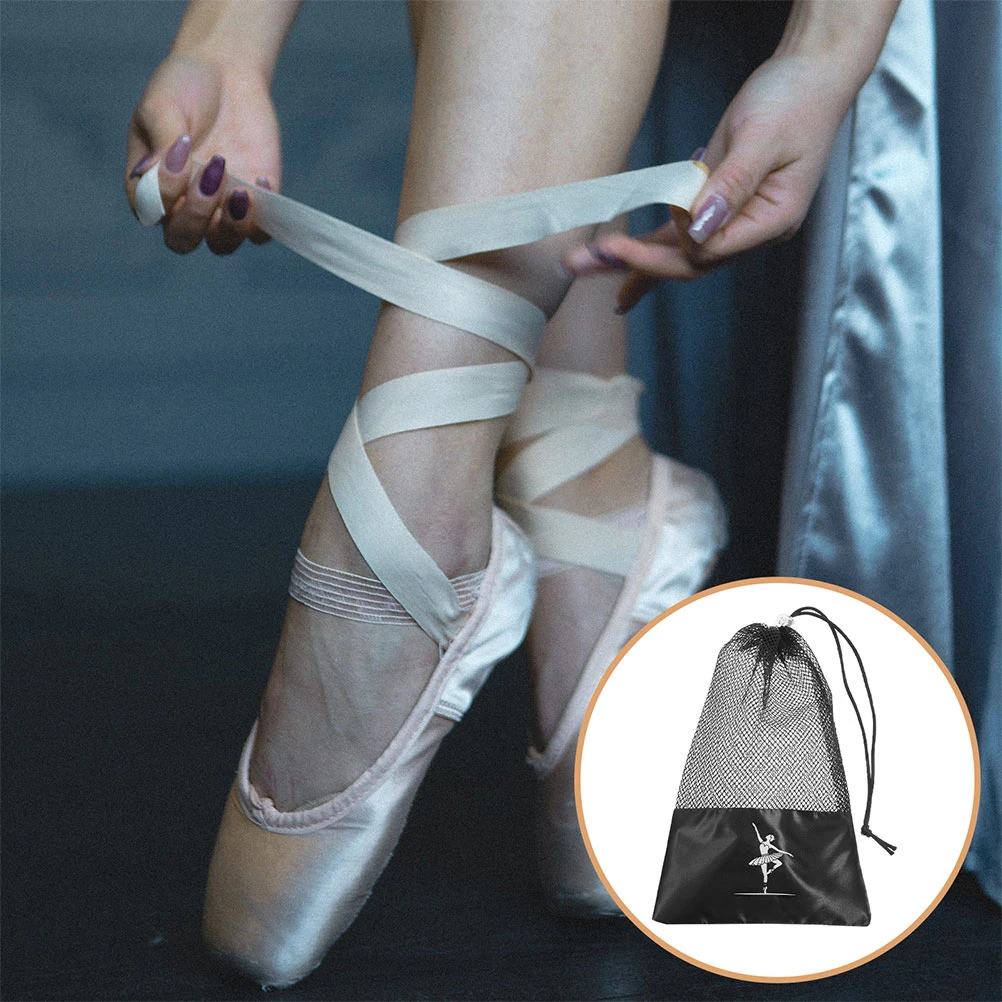

2Pcs Ballet Dance Shoe Bag Women Girls Drawstring Mesh Satin Lightweight Reusable Storage Easy Clean Black Net Shoe Cover