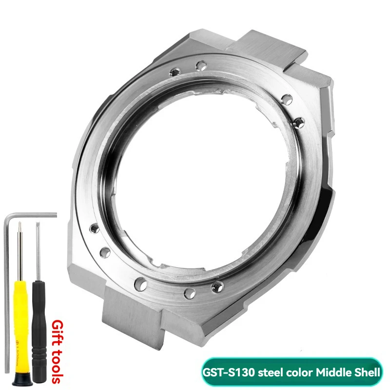 Für Casio GST-B100 GST-S130 Edelstahlgehäuse Mittleres Gehäuse Rückseitige Abdeckung Schrauben Metall Uhr Lünette Shell mit Werkzeuge Uhrenteile 6