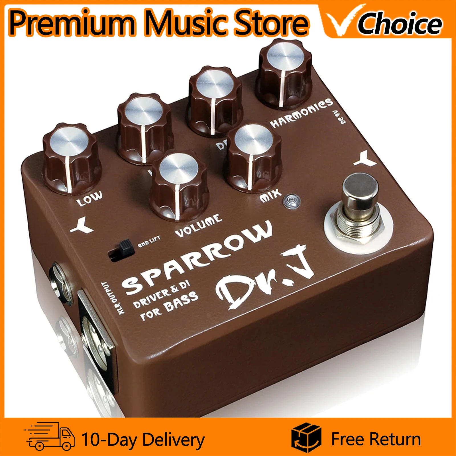 

Гитарная педаль эффектов JOYO Dr.J D53 SPARROW с функцией Driven & DI для бас-гитары, имитирующая ламповый басовый усилитель с схемами обработки высоких и низких частот.