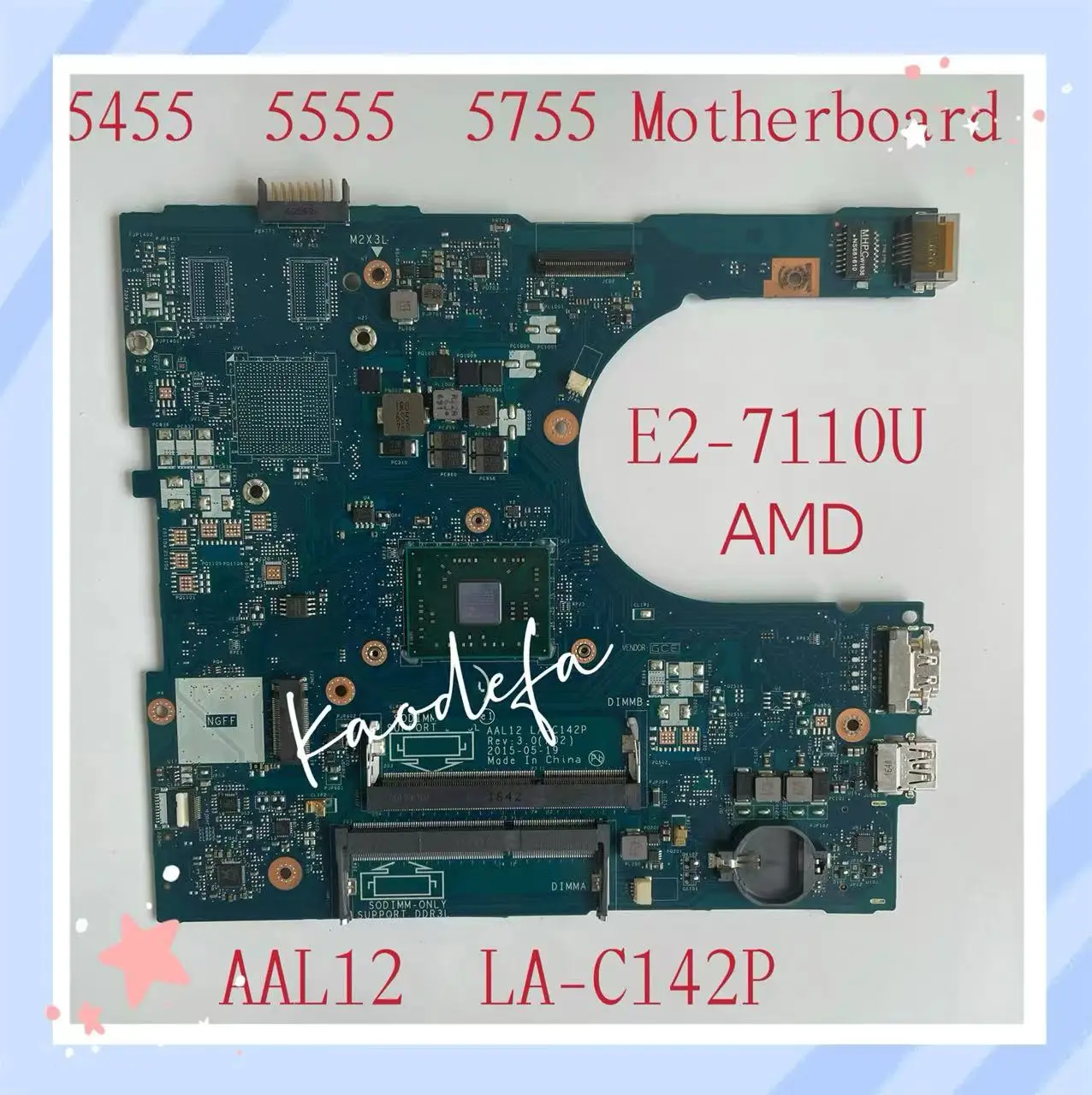 

CN-0Y7P00 0Y7P00 Y7P00 For Dell Inspiron 5455 5555 5755 Laptop Motherboard With E2-7110 CPU AAL12 LA-C142P 100% Fully Tested OK