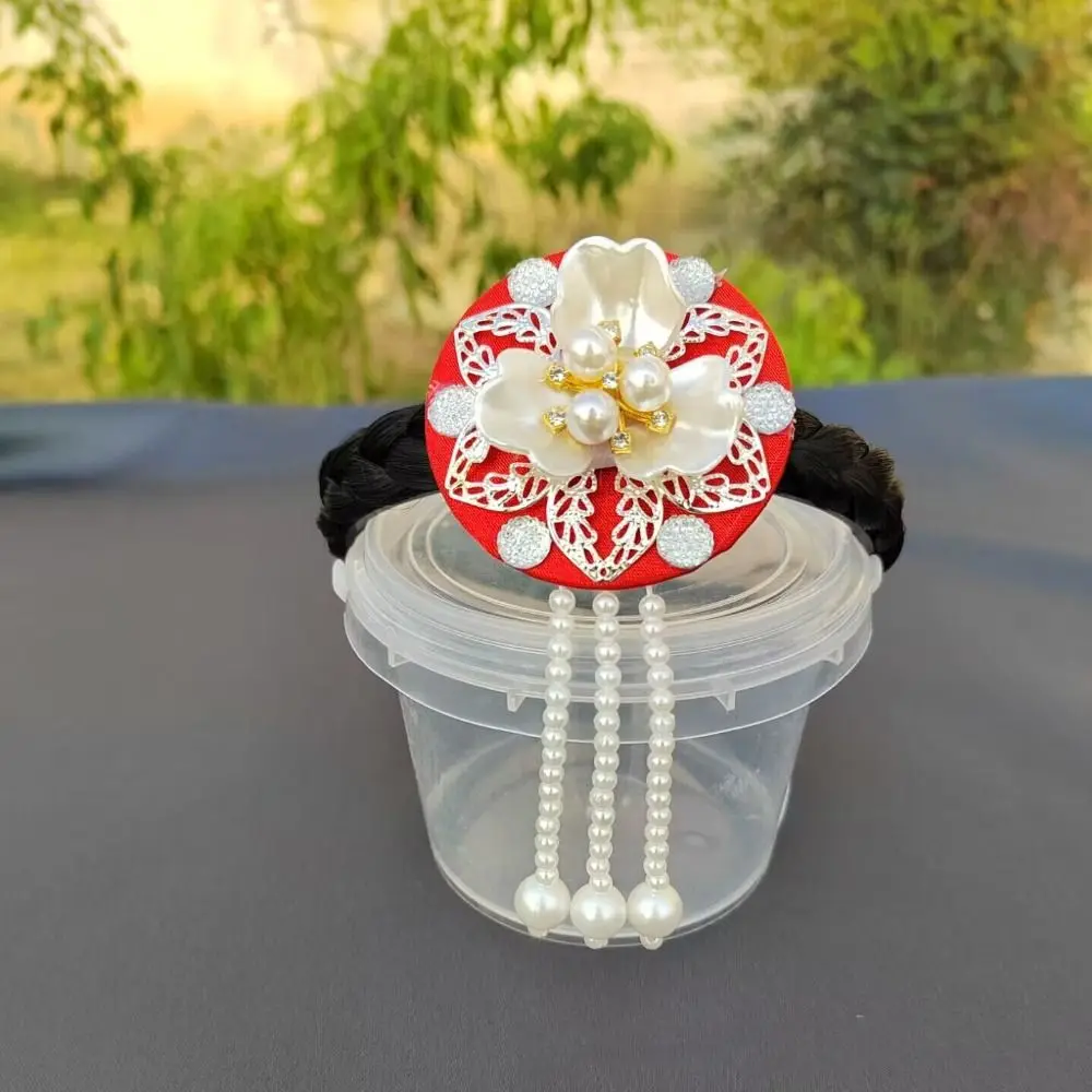 

Retro Flower Korean Headband Pearl Tassel Hanbok Hairband Ethnic Style Traditional Stage Dance Hair Hoop Children