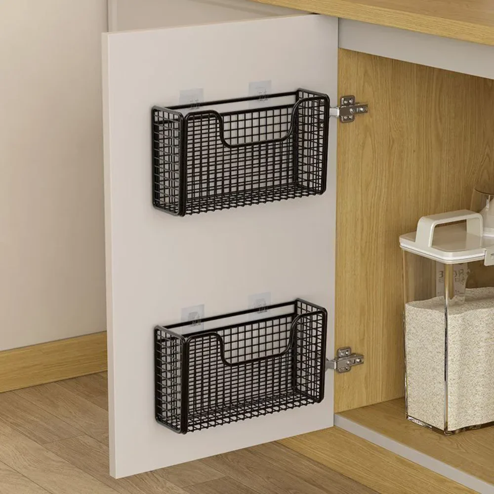 

Punch-free Kitchen Cabinet Door Storage Box Iron Rack Wall-mounted Cabinet Plastic Wrap Rack Bathroom Refrigerator Rack