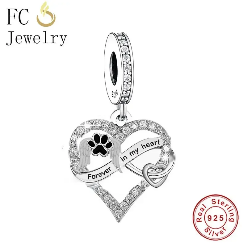 Fit Original Pan Charms Bracelet 925 Silver Angel Wings Dog Cat Paw Forever In My Heart Bead For Making Memorial Berloque