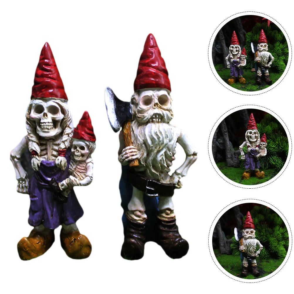 

2 Pcs Gnome Skull Statue Garden Gnomes Outdoor Small Statue Decoration Figurine Standing Figure Sculpture Skull