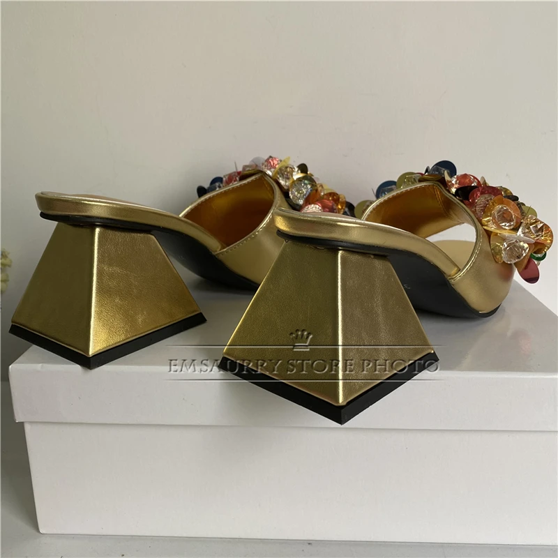 Colorful Bling Sequins Beads Sandals Women Unique Strange Heel Diamond Rhinestone Slingbacks Summer Mules For Girls