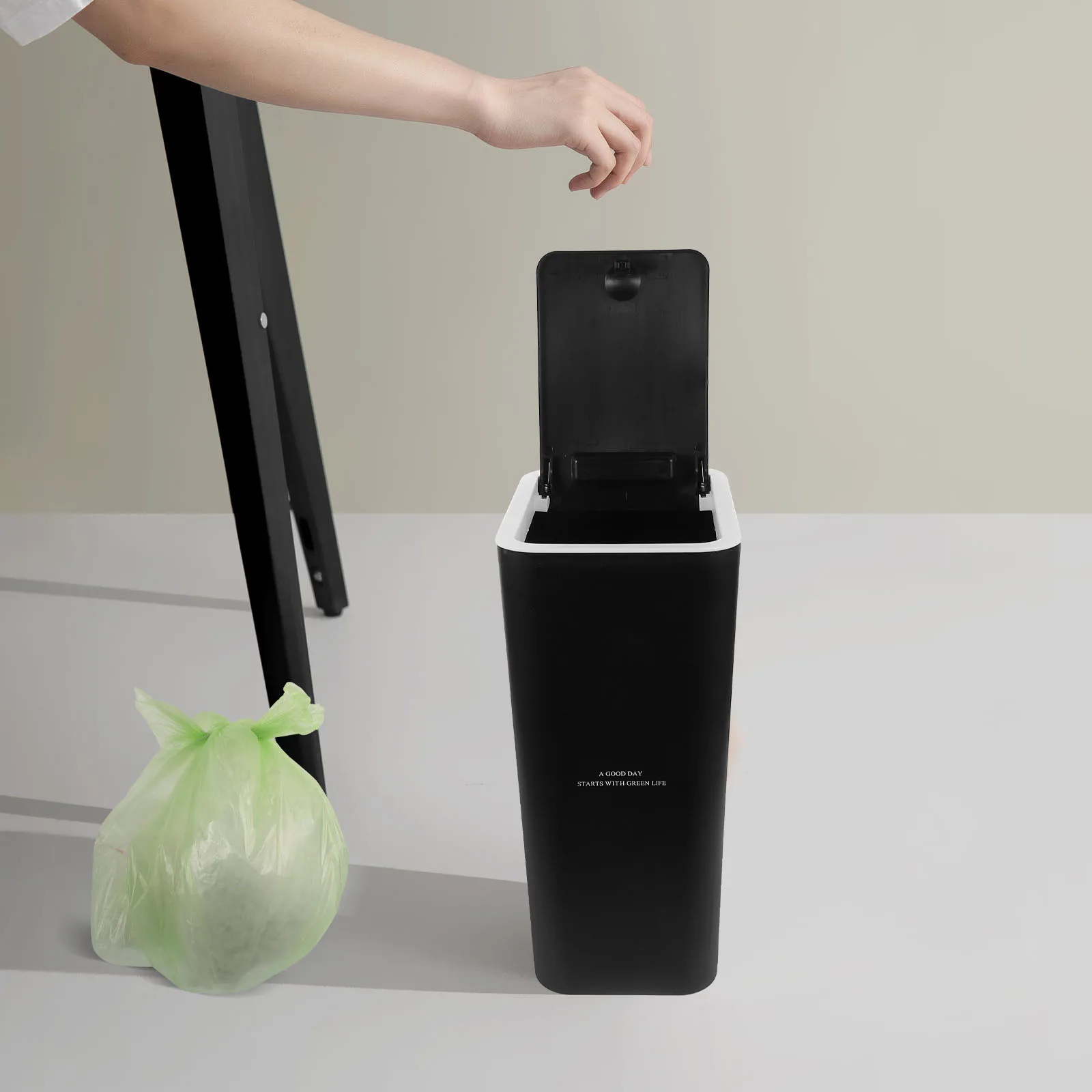 

Press Trash Can 10L White Deer 22x15.5x33 Slim Kitchen Bathroom Waste Bin with Lid Modern Reusable Safe Narrow Garbage Bucket