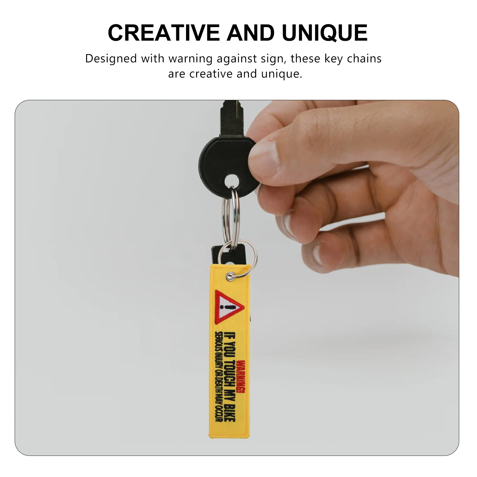 

3pcs Key Chain Yellow Embroidery Warning Sign Creative Bag Pendant Polyester Material Unique Design Keychain Decor