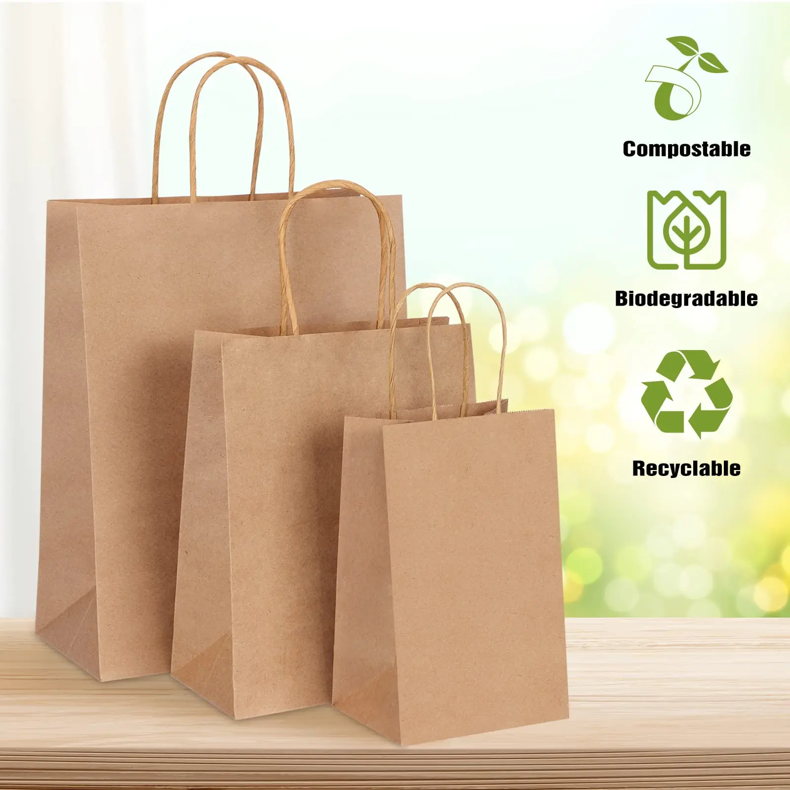 10-40 Stück Braune Kraftpapier-Geschenktüten mit Griff für Kleinunternehmen, Weihnachten, Hochzeit, Geburtstagsfeier, Geschenktüten, Einkaufstüten – Detail 7