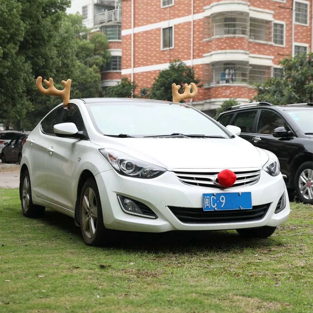 

3pc Car Antlers Deer Horns Decoration Light Tan Durable Easy Install Bumper Nose Kit Vehicle Xmas Gift Car Decorations For