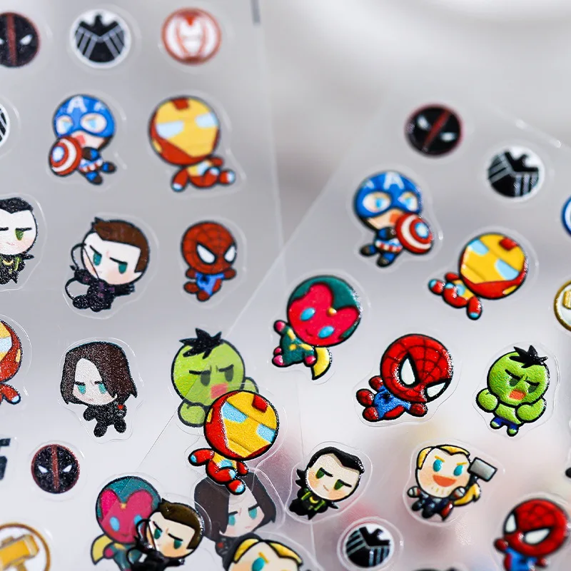 Dibujos animados de Disney, Spiderman, Hulk, Iron Man, Mickey, Stitch, pegatina 5D para uñas, suministros de manicura, pegatina de superhéroe de Marvel, piezas para uñas pegatinas para uñas