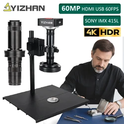 YIZHAN 60MP 4K UHD USB Digital Microscope For Electronics HDMI 60FPS 215X Zoom Lens VGA 30fps Repair Soldering Sturdy Bracket