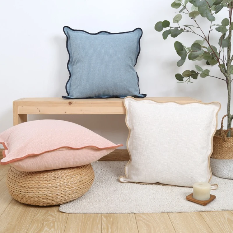 Bohemian Solid Color Linen Cushion Cover Wavy Edge Pillow Case for Sofa Bedroom Decor 1PC Boho Home Decor Throw Pillow Cover