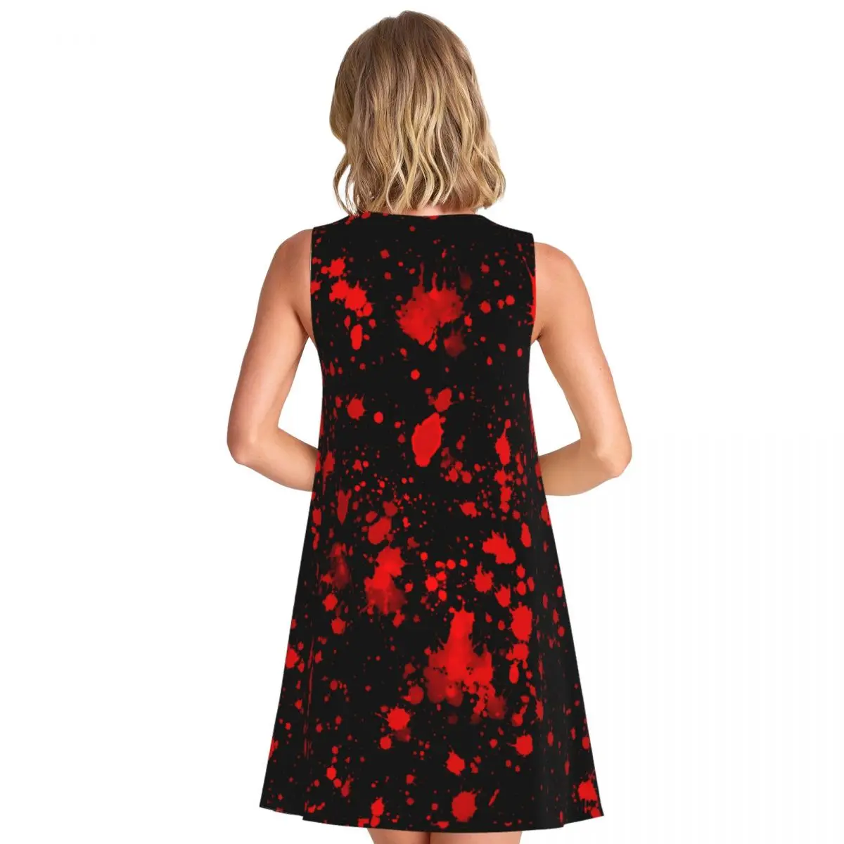 Red Paint Splatter Casual Dress Artistic Splash Print Basic Dresses Sleeveless Sexy Dress Cheap Crewneck Ladies Print Clothing