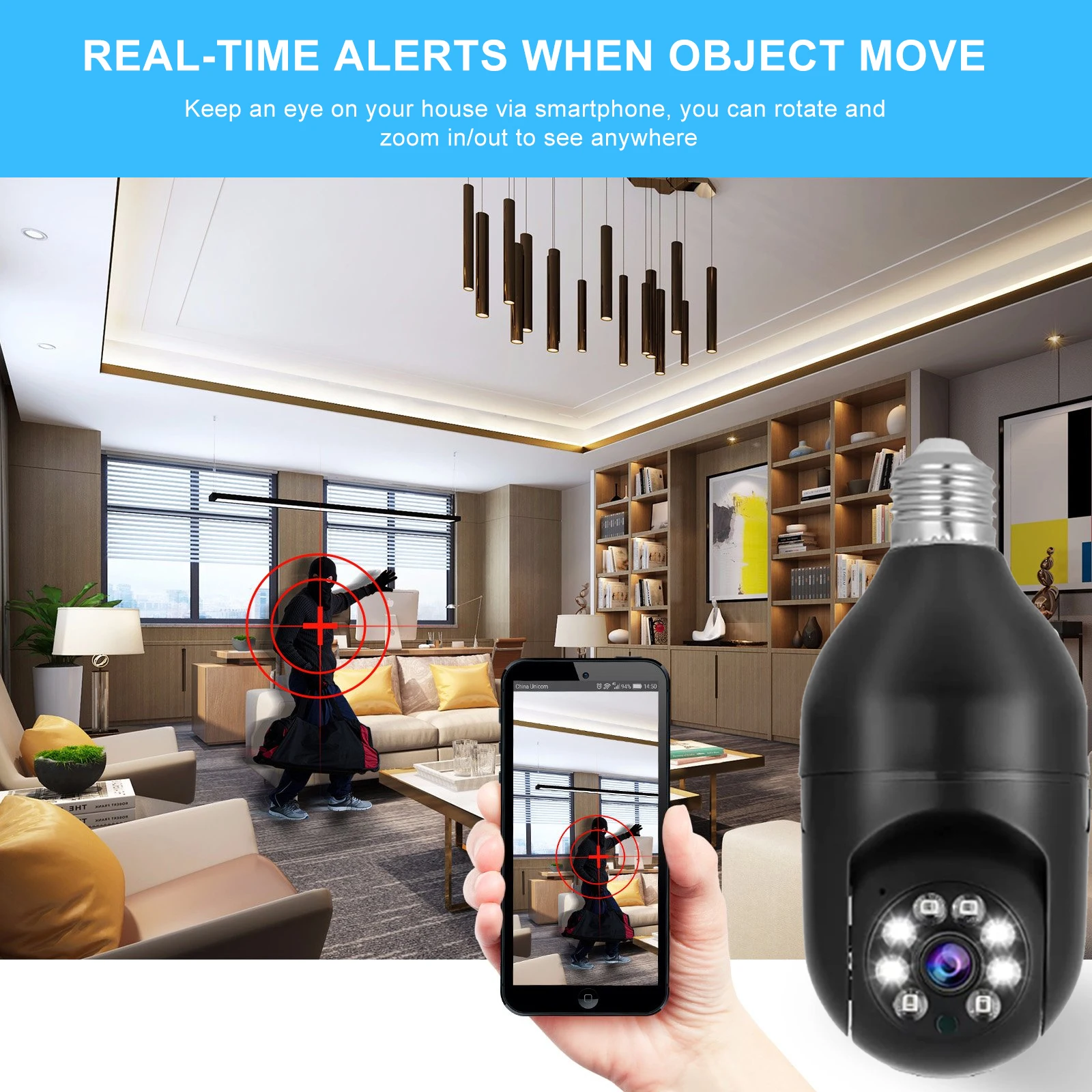 2MP 1080P YiLot App E27 Lamp Head Socket Wireless PTZ IP Dome Camera Full Color AI Humanoid Detection Security CCTV Baby Monitor