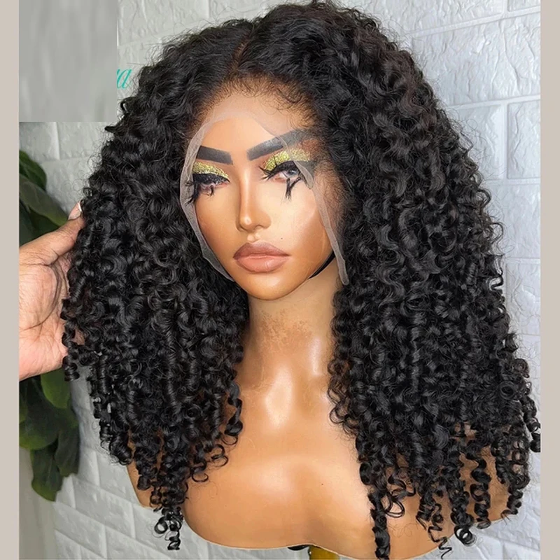 26inch 180density Deep Wave Lace Front Wigs For Black Women Pre Plucked With Baby Hair Lace Frontal Wigs Deep Curly Black Wig