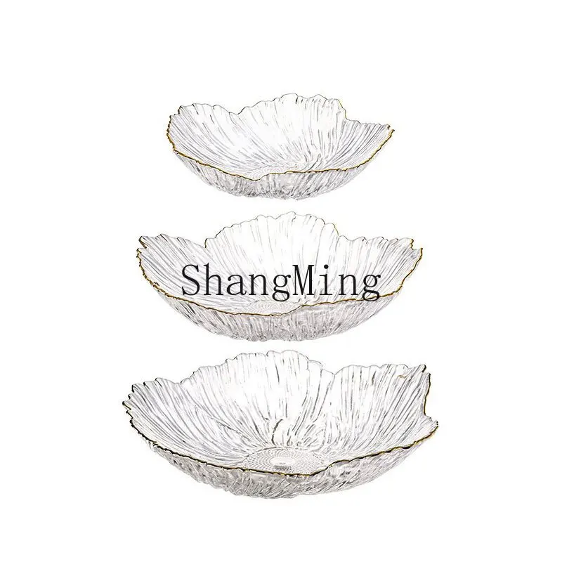 

PYH petal glass fruit plate living room coffee table flower pearlescent crystal snack simple high-value candy plate