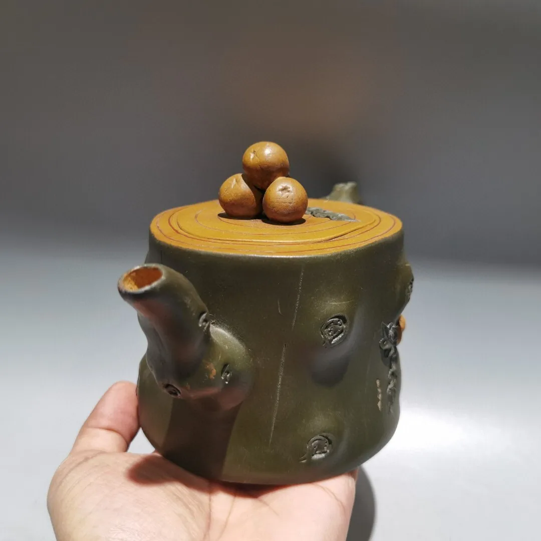 7.5in ChineseYixing Zisha Pottery Mine-run Duan Clay Loquat Tree Stool Teapot