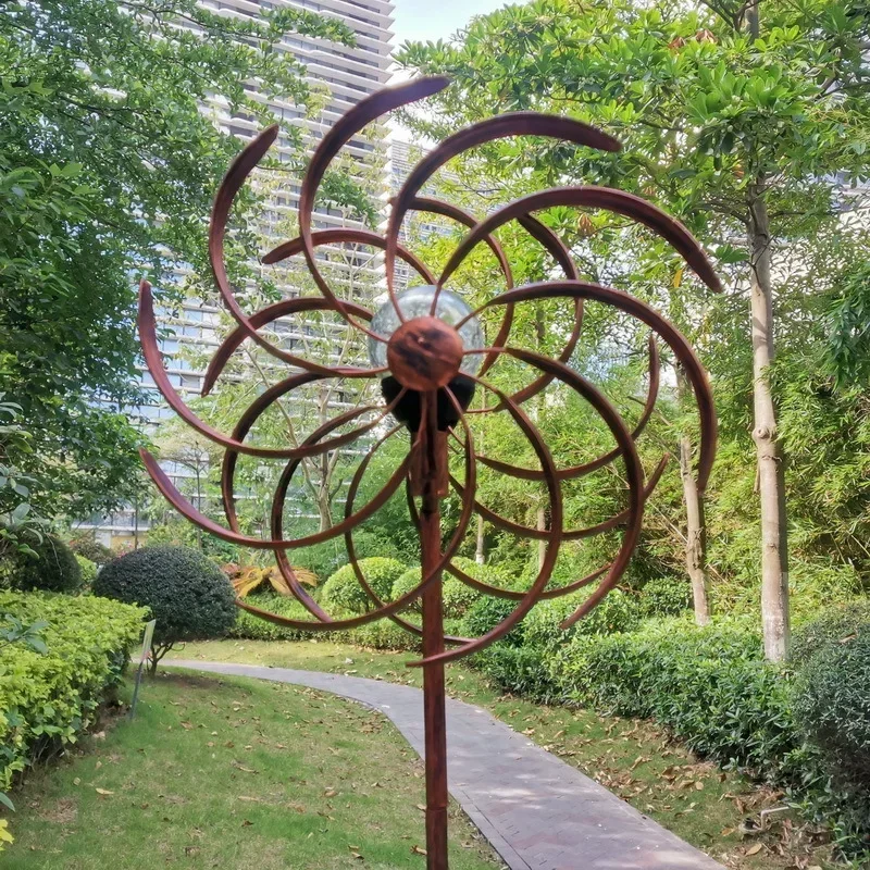 Outdoor wrought iron windmill, garden decoration, 360 degrees in the wind, double-sided rotating landing, windmill ornament