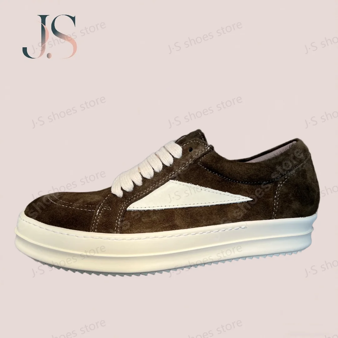 

R-o Brown Suede With White Leather Low Top Shoe High Quality Men Sneaker Lace Up Women Sneakers Casual Shoes