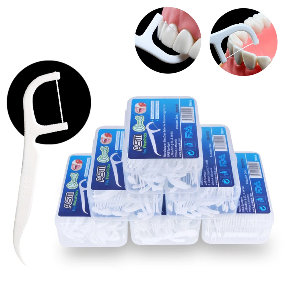 

50 Pcs/box Disposable Flosser Interdental Brush Teeth Stick Toothpicks Floss Pick Oral Gum Teeth Cleaning Care Wholesale Makeup