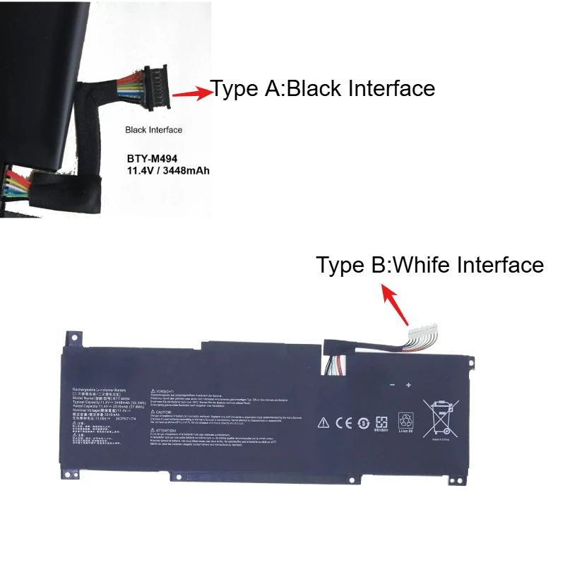 New BTY-M494 Laptop Battery 3448mAh for MSI MODERN 14 C11M-206US C12M C12MO 14-B5M MODERN 15 A10RB A11M A11ML A11MU 3ICP5/71/74