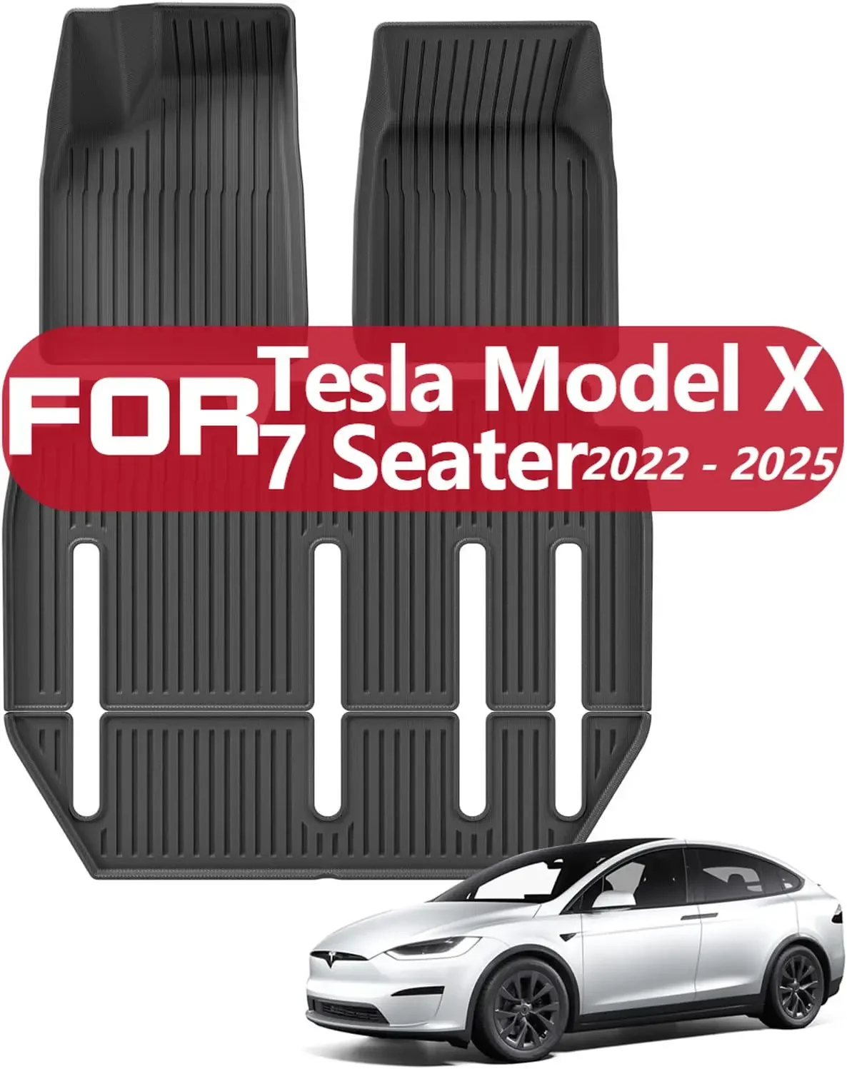 

3 шт. напольные коврики для 2022 2023 2024 2025 Tesla Model X 7-местный (не подходит для 5/6-местных) всепогодные напольные вкладыши 1-й и 2-й ряд автомобилей из ТПЭ