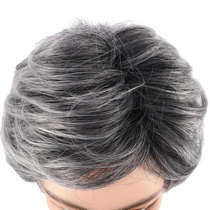 A 6-Inch Short Mixed Grey Straight Hair Layered Synthetic Wig With Side Bangs, Suitable For Men'S Daily Party Cosplay Wigs