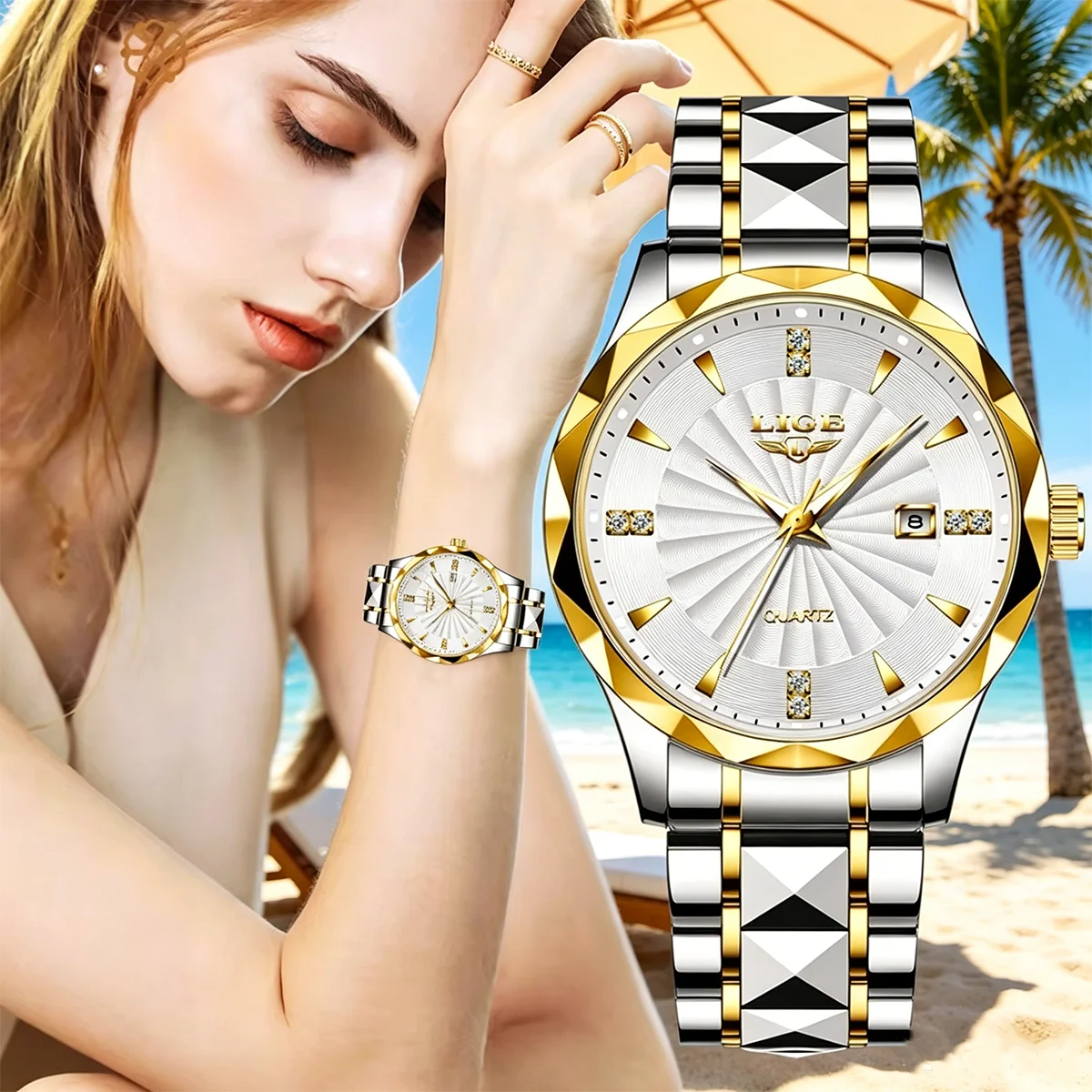 

LIGE Elegant Woman Watch Fashion Outdoor Luminous Quartz Watches Imported Movement Waterproof Stainless Steel Watches For Women
