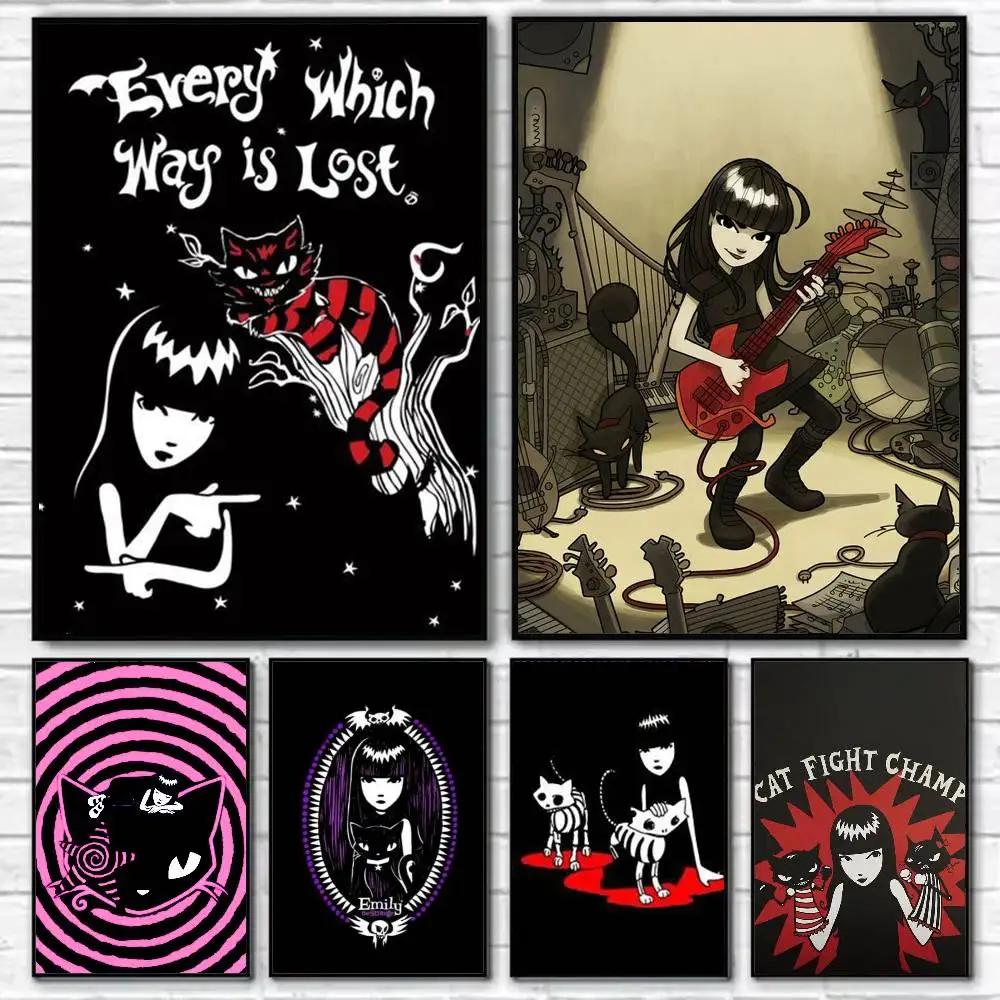 

E-Emily The Strange Cat Emo Poster Self-adhesive Art Waterproof Paper Sticker Coffee House Bar Room Wall Decor