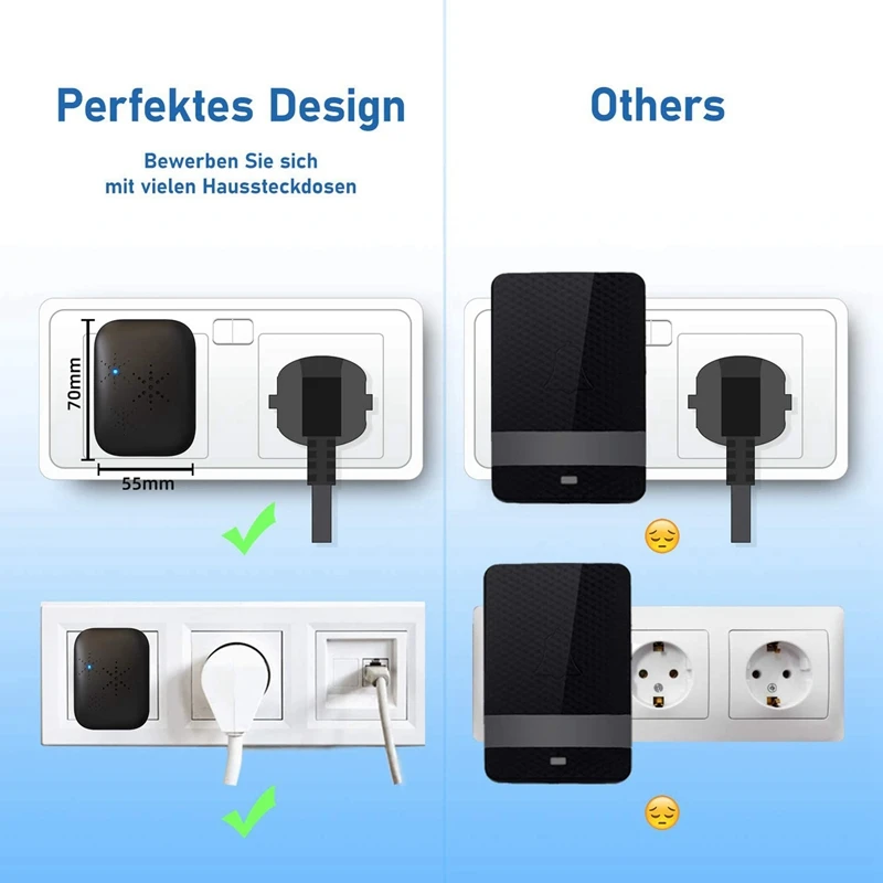 HOT-Wireless Doorbell Waterproof Self-Powered Button Smart Door Bell Sets Home Welcome Outdoor Chimes Receiver EU Plug Black