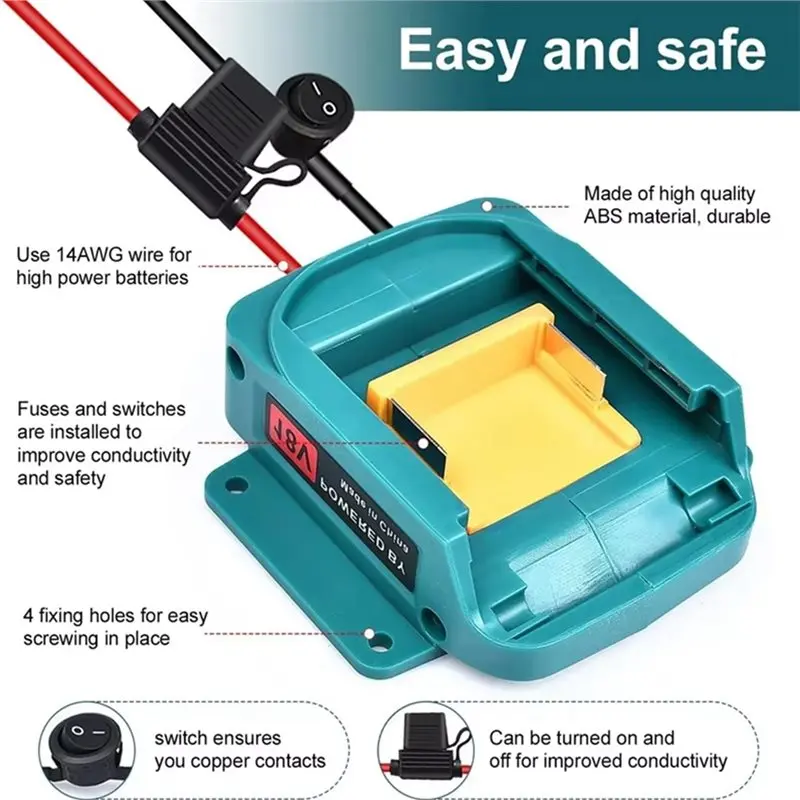 Y47A Battery Adapter for 18V Battery Power Wheel DIY RC Car Converter with Fuse Switch for Robotics Applications