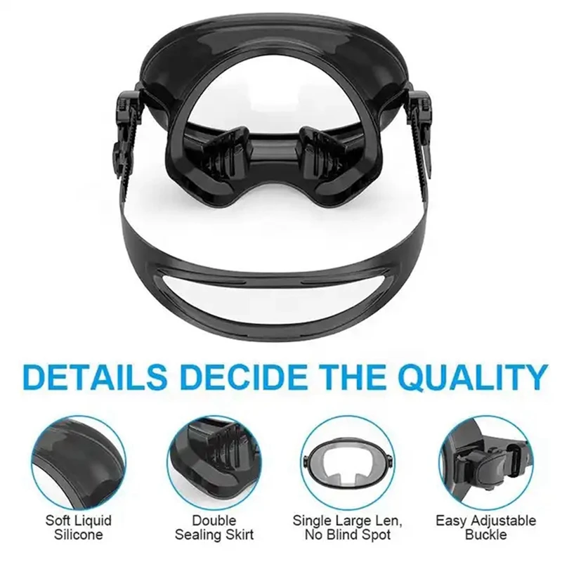 HD Field Of Vision Diving Goggles Waterproof Anti-Fog Explosion-Proof Silicone Goggles Retro Free Diving Masks Black+Transparent