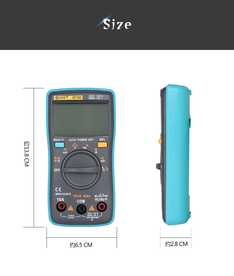 Digital Multimeter, ZT102 Portable Mini Multimeter Auto Digital LCD Display Testing Capacitance Multimeter