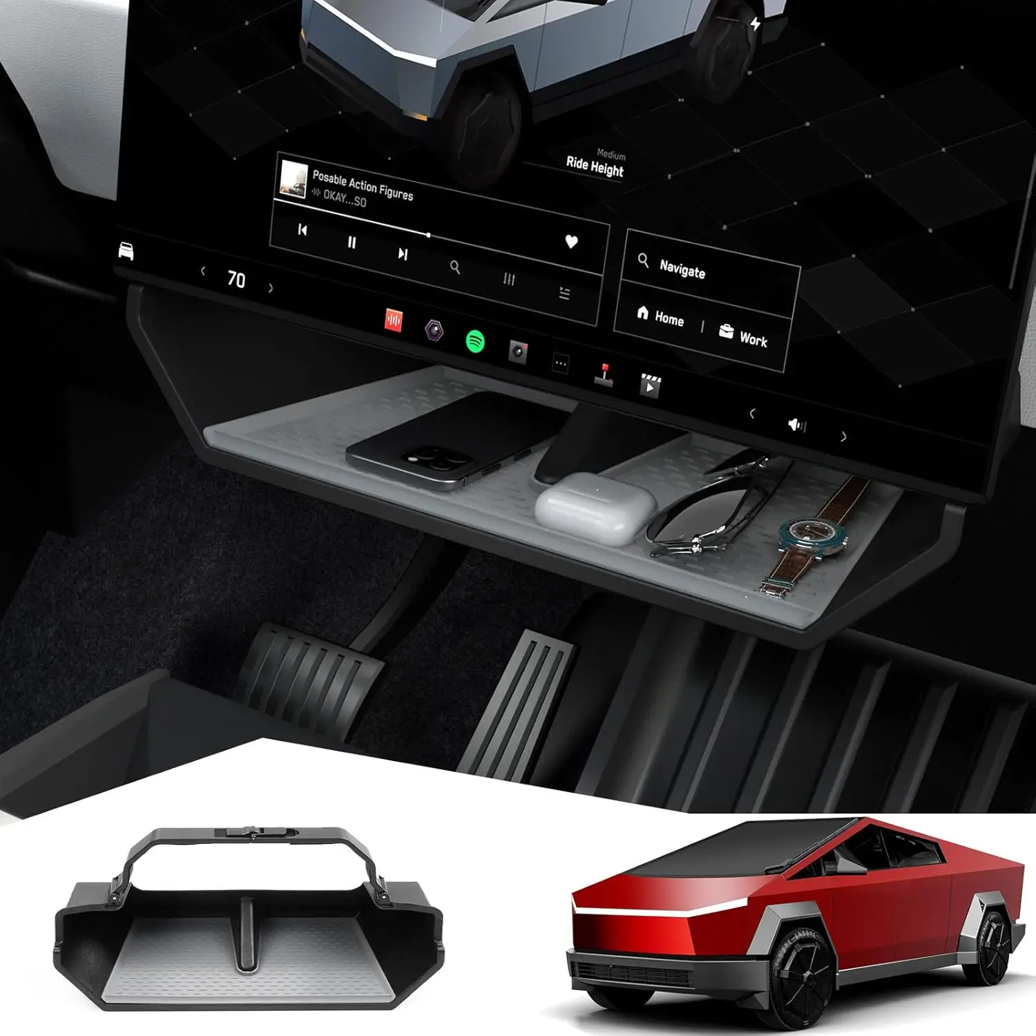 

Under Screen Storage Box with Anti-Slip Silicone Lining Compatible with Tesla 2025 2026 2024, Center