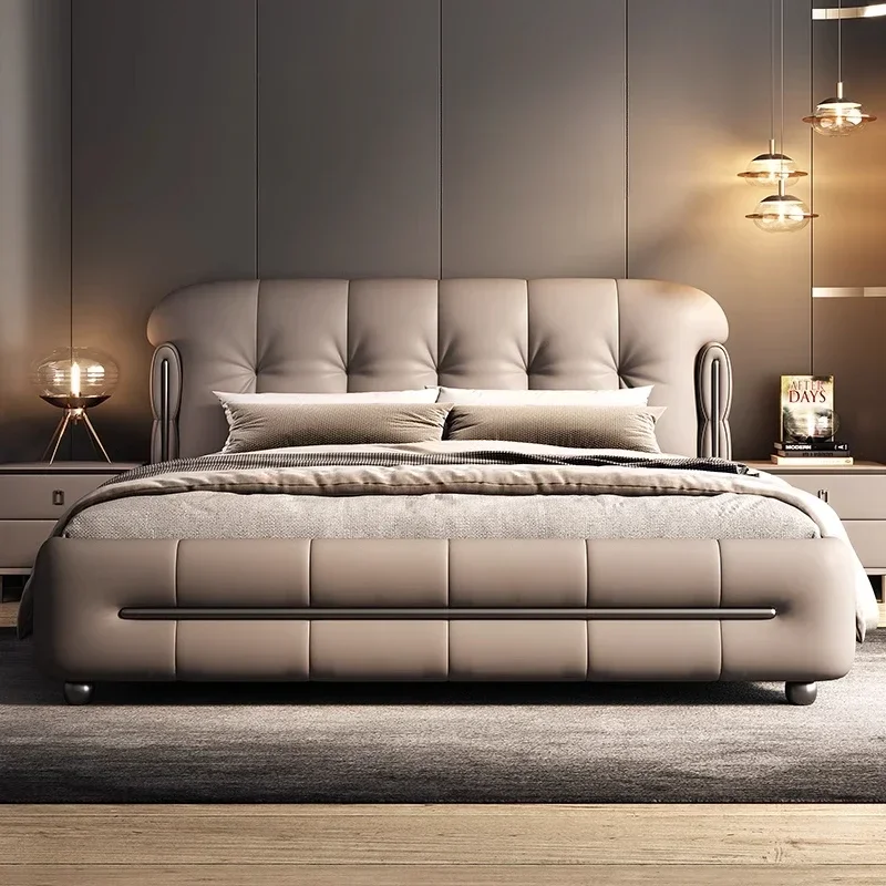 

Modern simple light luxury leather high-end atmospheric soft bag double bed retro