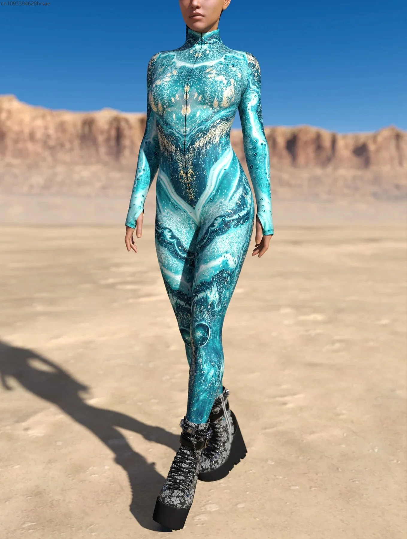 

Halloween Creative 3D Printing Punk Cosplay Bodysuit Zentai Skinny Long Sleeve Slim Elastic Jumpsuit Outfit Catsuit Adults Women