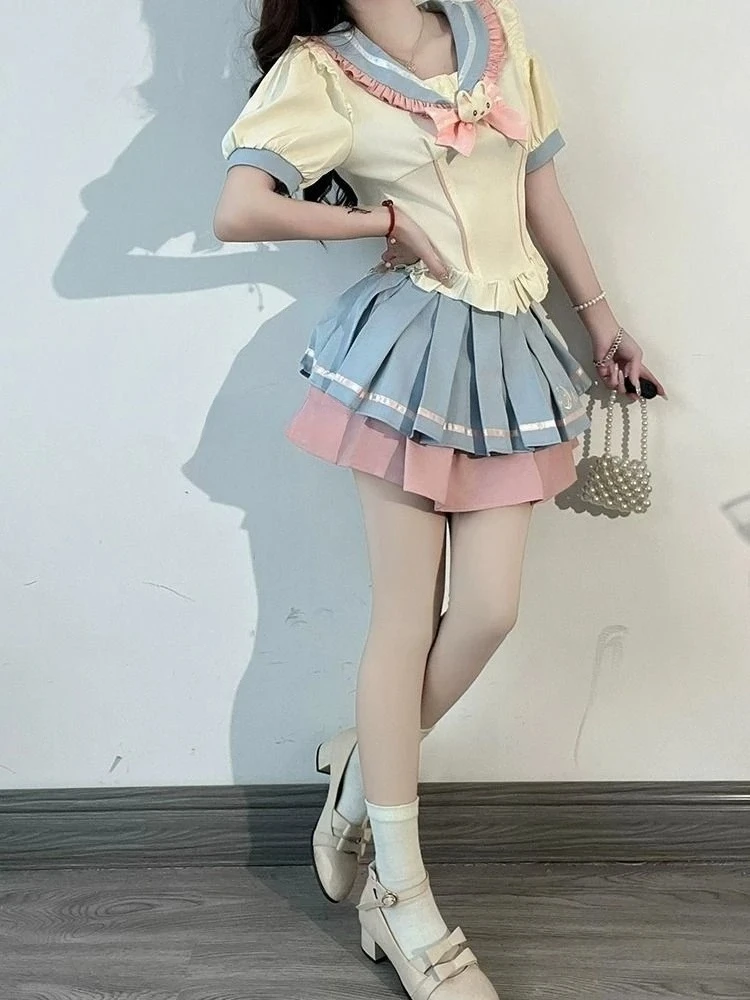 Corea giapponese moda vestito college camicetta gonna a pieghe vestito ragazza casual uniforme scolastica quotidiana set bel stile Jk uniforme