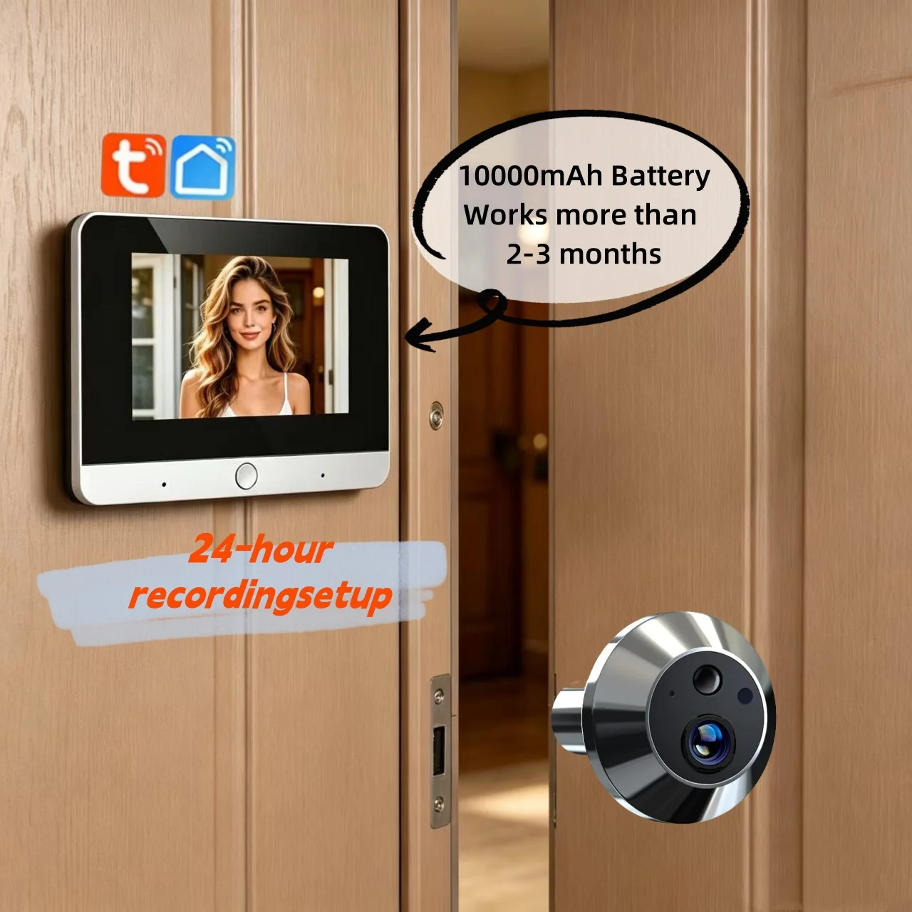 Tuya Smart 5 inch LCD Video Door Peepholes 2.4G Wifi 1080P Security Home Door Camera 10000mah Battery 24-hour Recording Setup
