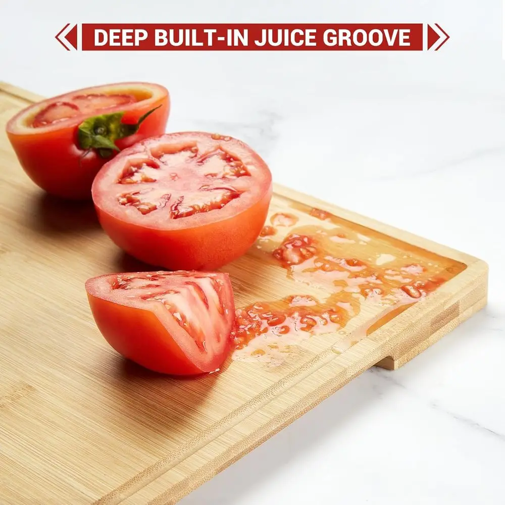 Conjunto de tábua de corte de cozinha de bambu - suporte incluído, ideal para preparação, servir e cortar refeições